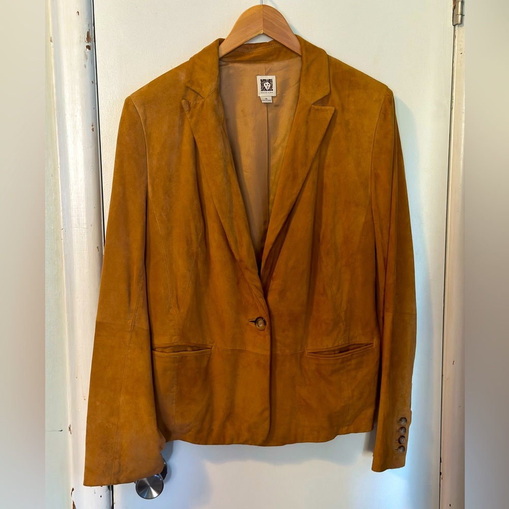 Anne Klein Mustard Suede Single-Button Blazer